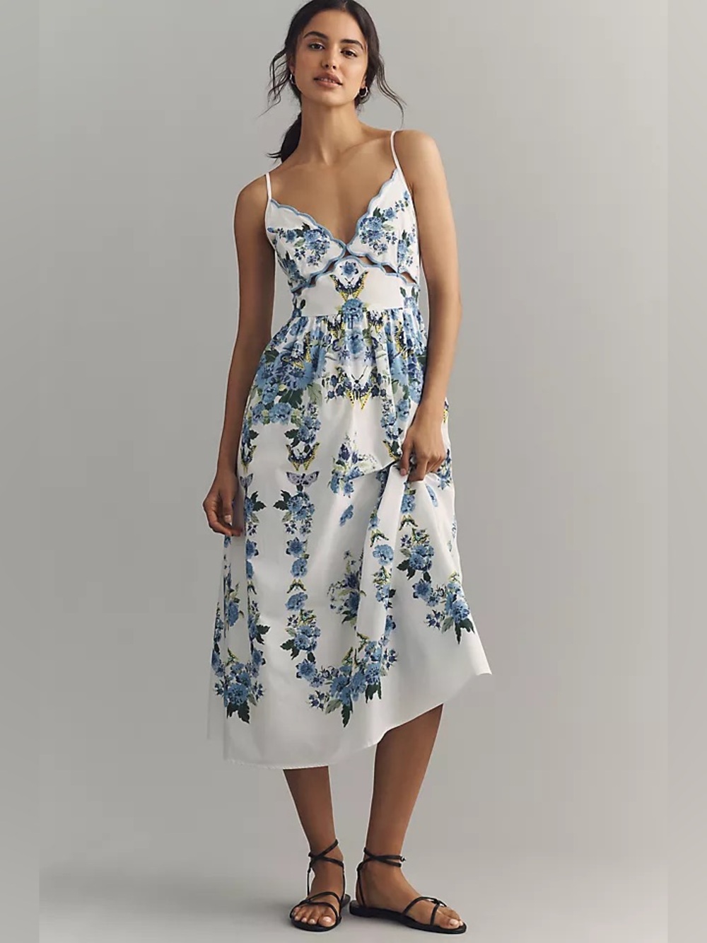 Anthropologie Cotton Scalloped Cutout Midi Dress NWT